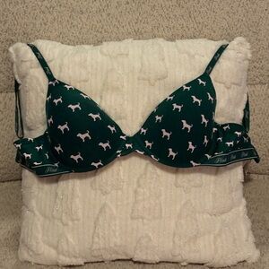 Chic Forest Green Dog Print Bra from Pink